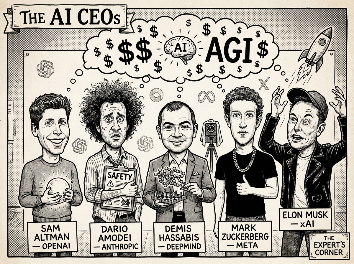 Illustration representing the AI company CEOs featured in the documentary