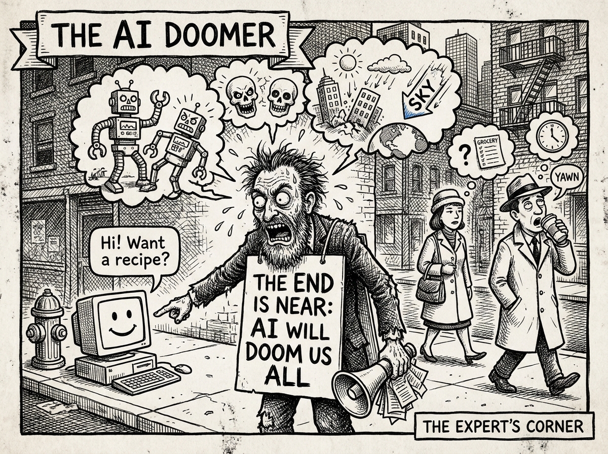 Illustration representing AI doomers and bleak worst-case AI scenarios