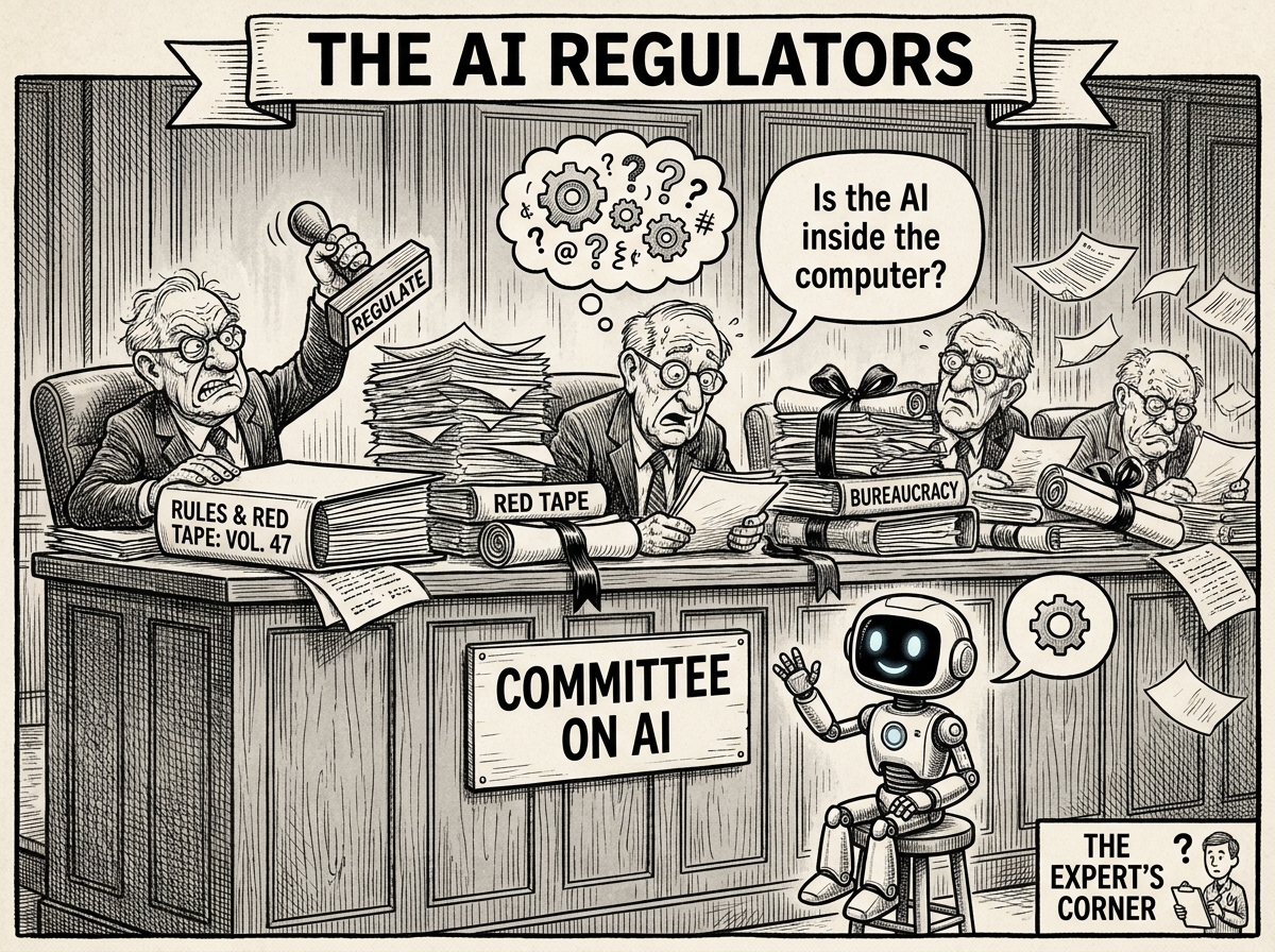 Illustration representing AI regulators and the push for rules