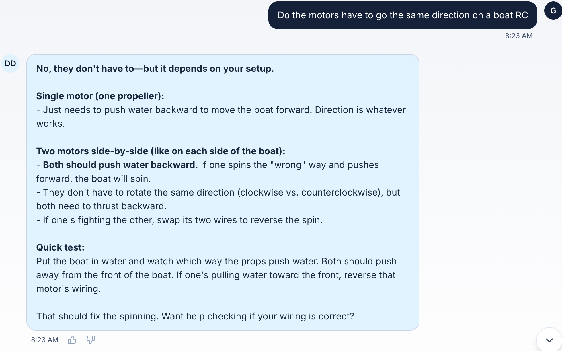 MyDD conversation — motor direction for RC boats