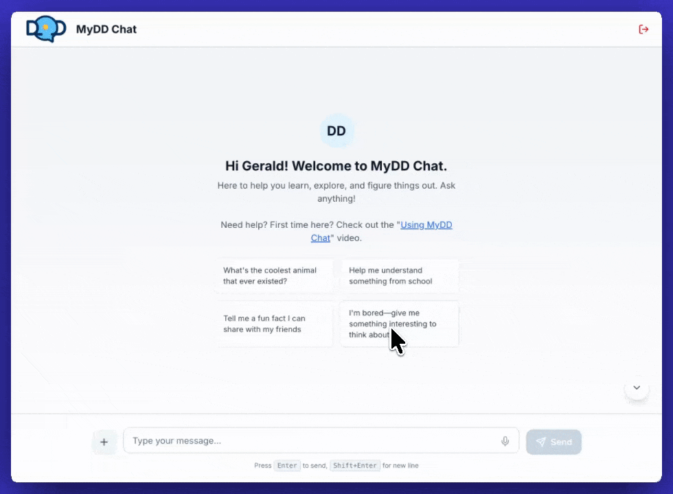 Voice-to-text feature — kids can speak their questions instead of typing
